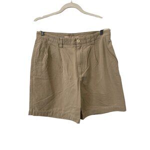 Nautica Rigger Pleated Shorts Size 33W Khaki Classic Fit Cotton Neutral Outdoor